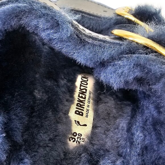 Birkenstock Arizona Big Buckle Shearling Sandals, Midnight Blue, Narrow, 36/5 - Picture 7 of 8